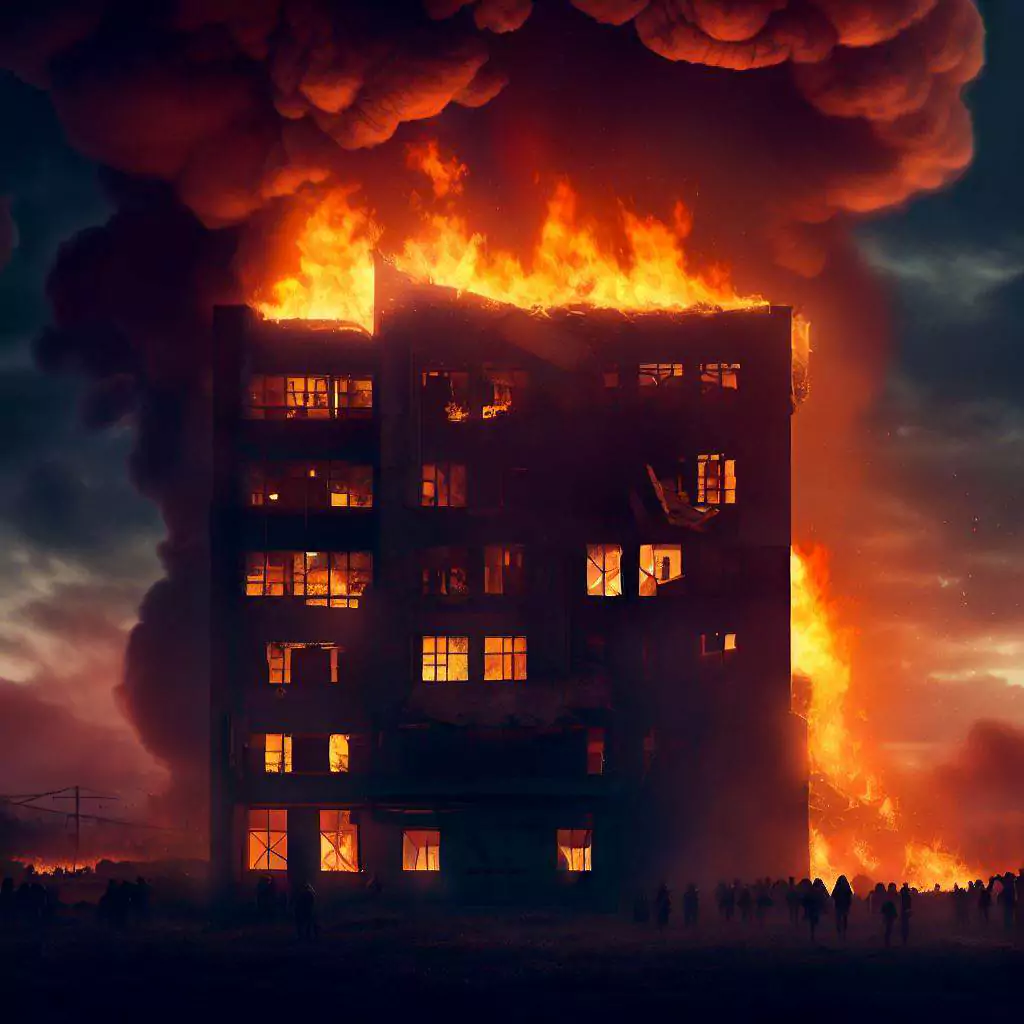 ساختمان در حال آتش